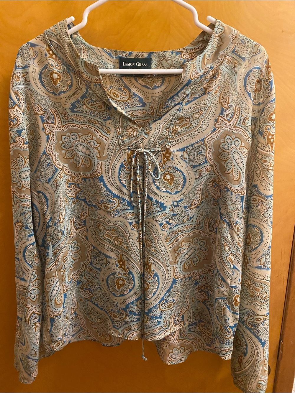 Lemon Grass Women's Paisley Tie-Neck Tunic - Blue & Tan